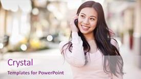  Presentation with talking on phone - Slides with woman talking on the phone background and a sky blue colored foreground