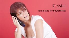  Presentation with red telephone - Cool new theme with woman talking on the telephone next to a red wall backdrop and a coral colored foreground
