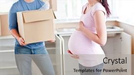  Presentation with pregnant woman in hospital - Theme consisting of woman talking to her husband background and a light gray colored foreground