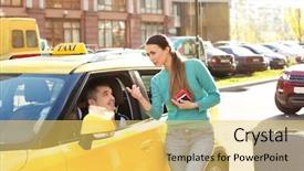  Presentation with woman car driver map - Cool new theme with woman talking to male taxi backdrop and a yellow colored foreground
