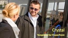  Presentation with bus station - Beautiful presentation theme featuring woman talking waiting for bus backdrop and a  colored foreground