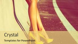  Presentation with tan - Presentation theme having woman tan legs in high background and a yellow colored foreground