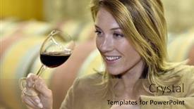  Presentation with wine tasting - Colorful presentation design enhanced with woman tasting red wine in cellar backdrop and a coral colored foreground