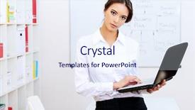  Presentation with laptop - PPT theme with woman teacher - contemporary businesswoman working with her background and a  colored foreground