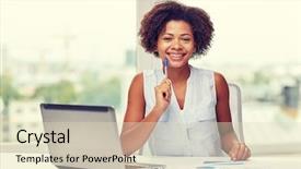  Presentation with education technology - Theme enhanced with woman teacher - education business and technology concept background and a  colored foreground