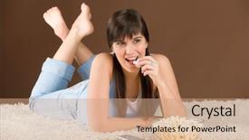  Presentation with television - Audience pleasing theme consisting of woman teenager watch television eat popcorn lying on floor backdrop and a coral colored foreground