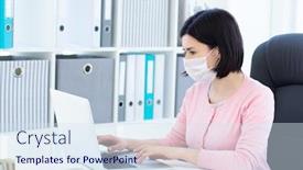  Presentation with coronavirus - Beautiful PPT theme featuring woman-teleworking-during-coronavirus-pandemic backdrop and a sky blue colored foreground