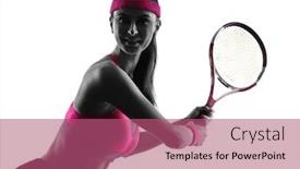 Presentation with tennis - Colorful theme enhanced with woman tennis player portrait silhouette backdrop and a coral colored foreground