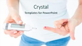  Presentation with testing blood - Beautiful PPT theme featuring woman testing her blood glucose backdrop and a sky blue colored foreground