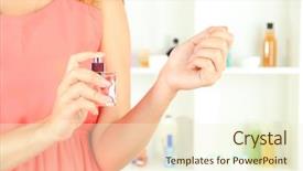  Presentation with windows - Beautiful presentation theme featuring woman testing perfume on shop backdrop and a cream colored foreground