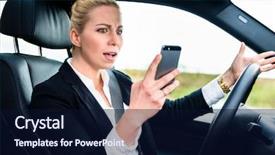  Presentation with texting while driving - Audience pleasing presentation theme consisting of woman texting while driving angrily backdrop and a  colored foreground