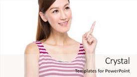  Presentation with think tank - Beautiful theme featuring woman think of idea backdrop and a sky blue colored foreground