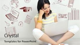  Presentation with role play woman and man - Audience pleasing PPT layouts consisting of woman thinking of her plan backdrop and a light gray colored foreground