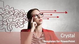  Presentation with thinking - PPT theme featuring woman thinking something background and a coral colored foreground