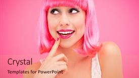  Presentation with finger - Colorful presentation theme enhanced with kitsch - woman thinking with finger backdrop and a coral colored foreground