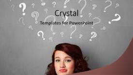  Presentation with question marks - PPT theme having woman thinking with sketched question background and a light gray colored foreground