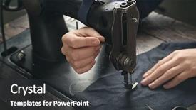  Presentation with sewing machine safety - Presentation theme having woman threading vintage sewing machine background and a  colored foreground