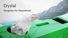  Presentation with plastic bag - PPT layouts having woman throwing plastic bag background and a white colored foreground