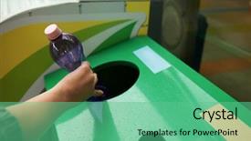  Presentation with plastic recycling - Slide set consisting of woman throwing plastic bottle background and a seafoam green colored foreground