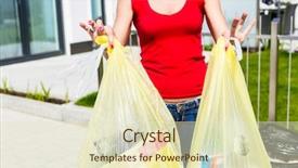  Presentation with container hous - PPT layouts consisting of woman throwing the garbage away background and a  colored foreground