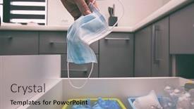  Presentation with bin - Slide deck with woman-throwing-the-used-medical background and a light gray colored foreground