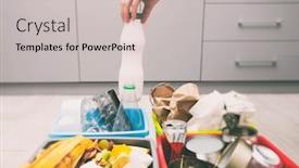  Presentation with plastic bottle - PPT theme enhanced with woman-throws-plastic-bottle background and a light gray colored foreground