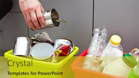  Presentation with garbage - Colorful slide set enhanced with woman-throws-the-metal-container backdrop and a yellow colored foreground