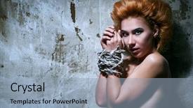  Presentation with rope - Colorful PPT theme enhanced with catacomb - naked red-haired woman tied backdrop and a light blue colored foreground