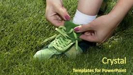  Presentation with sports shoes - Colorful PPT theme enhanced with woman ties laces on the sports shoes backdrop and a tawny brown colored foreground
