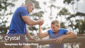  Presentation with training camp - Cool new PPT layouts with woman to climb a hurdles backdrop and a coral colored foreground