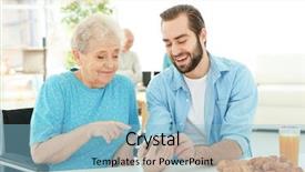  Presentation with caregiver - Amazing presentation theme having woman to handle with mobile backdrop and a light blue colored foreground