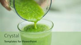  Presentation with smoothie - Cool new presentation theme with woman to make a green smoothie in the mixer backdrop and a seafoam green colored foreground