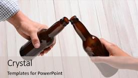  Presentation with man and woman - Slide set enhanced with woman toasting with beer bottle background and a soft green colored foreground