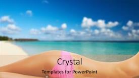  Presentation with crystal - Slide deck with woman topless on tropical beach with crystal clear turquoise water at maldives collage background and a coral colored foreground