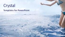  Presentation with tossing - Amazing slide set having woman tossing water into air backdrop and a sky blue colored foreground