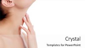  Presentation with neck 3d - PPT theme enhanced with woman touches her neck isolated background and a white colored foreground