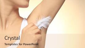  Presentation with beautiful 3d - Slide deck featuring woman touching armpit with feather background and a lemonade colored foreground