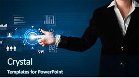  Presentation with web technology - Colorful presentation theme enhanced with woman touching future web technology backdrop and a  colored foreground