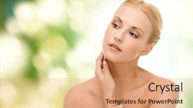  Presentation with face massage spa skin - Slides enhanced with woman touching her face skin background and a  colored foreground