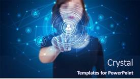  Presentation with military 3d drone hologram wireframe - Theme featuring woman touching hologram screen displaying keys and locks background and a navy blue colored foreground