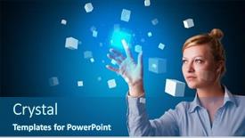  Presentation with displaying - Audience pleasing PPT layouts consisting of woman-touching-hologram-screen-displaying backdrop and a ocean colored foreground
