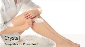  Presentation with feather - Beautiful slide set featuring woman touching leg with feather backdrop and a lemonade colored foreground