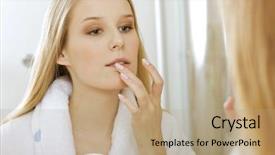  Presentation with lips - Cool new presentation design with woman touching lips backdrop and a coral colored foreground