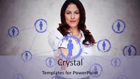 Presentation with social media network - Cool new PPT layouts with woman touching virtual screen social media network backdrop and a light blue colored foreground