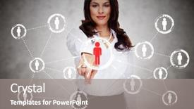  Presentation with social media network - Colorful slide set enhanced with woman touching virtual screen social media network backdrop and a gray colored foreground