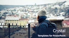  Presentation with sighisoara - Colorful slide deck enhanced with woman tourist - winter city break backdrop and a navy blue colored foreground