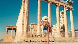  Presentation with greek - Slides with woman-tourist-and-greek-flag and a coral colored foreground