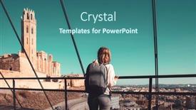  Presentation with tourist - Slide deck having woman-tourist-at-lerida-catalonia background and a ocean colored foreground