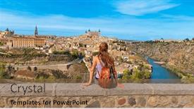  Presentation with tourism river philippines - Theme enhanced with woman-tourist-contempling-panoramic-view background and a coral colored foreground