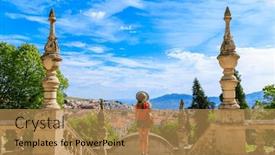  Presentation with tourist - Slides consisting of woman-tourist-contempling-panoramic-view background and a coral colored foreground